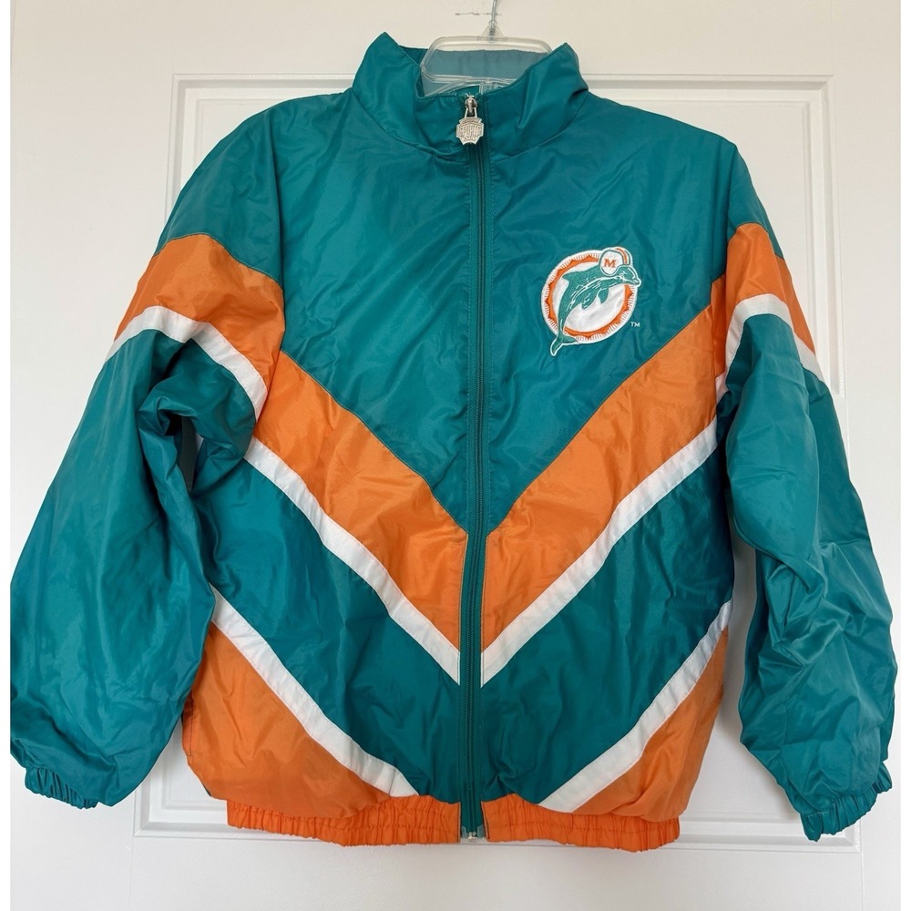 Vintage Miami Dolphins‎ Windbreaker Jacket Youth L Teal Orange NFL Team 90s VTG
